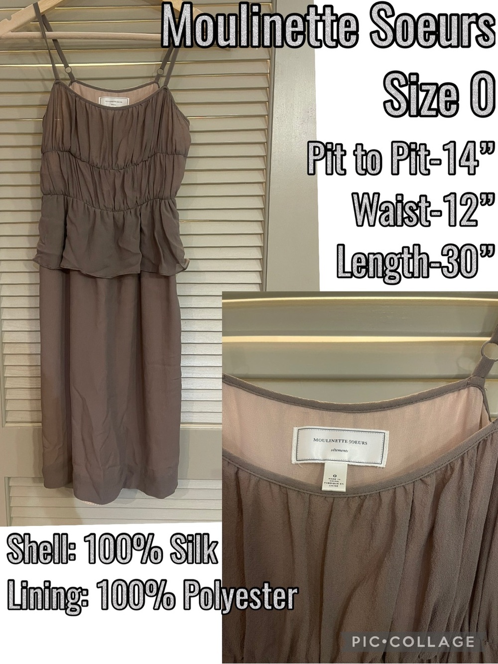 Moulinette Soeurs Taupe Brown Silk Midi Skirt with Layered Bodice